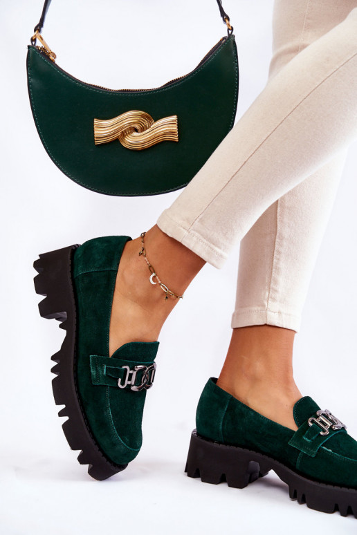 en daim chaussures avec des ornements Laura Messi 2489 couleur verte