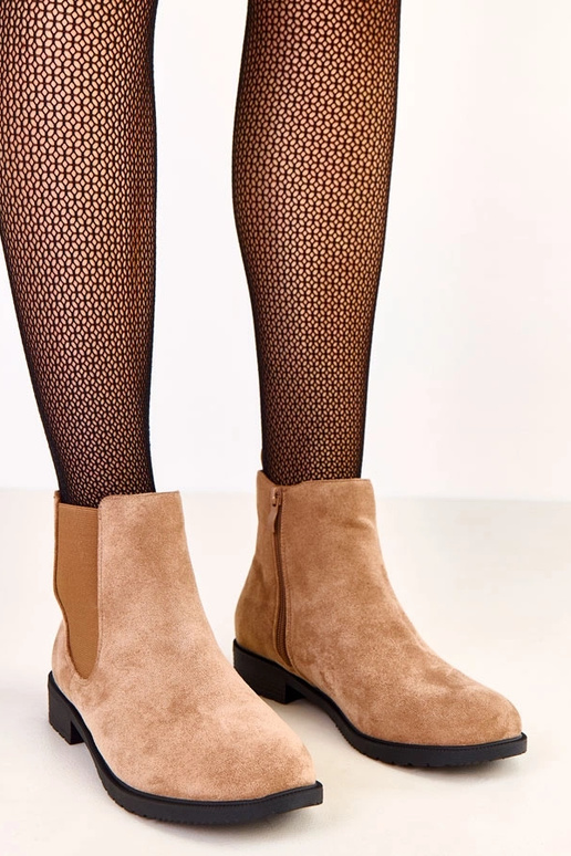 Bottines plates en cuir marron avec...