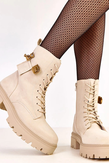 Bottines féminines beige ornées d'un ourson doré Valery 2