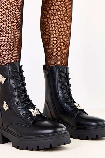 Bottines féminines noires ornées de papillons Salvia