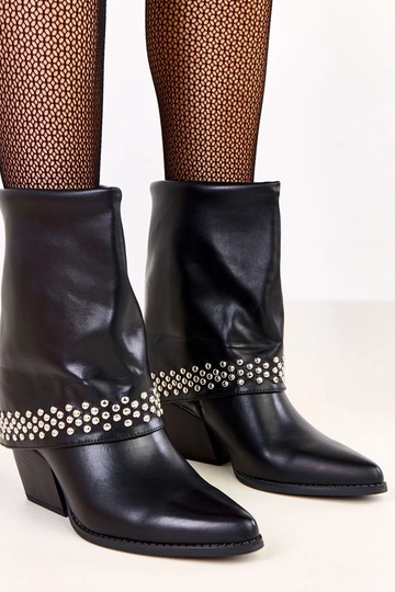 Bottes de cowboy noires avec tige repliée Memoris