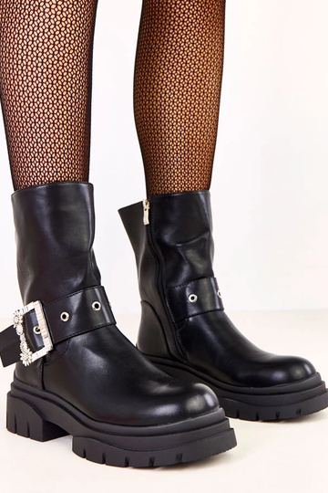 Bottines noires ornées d'une boucle avec zircons Friga