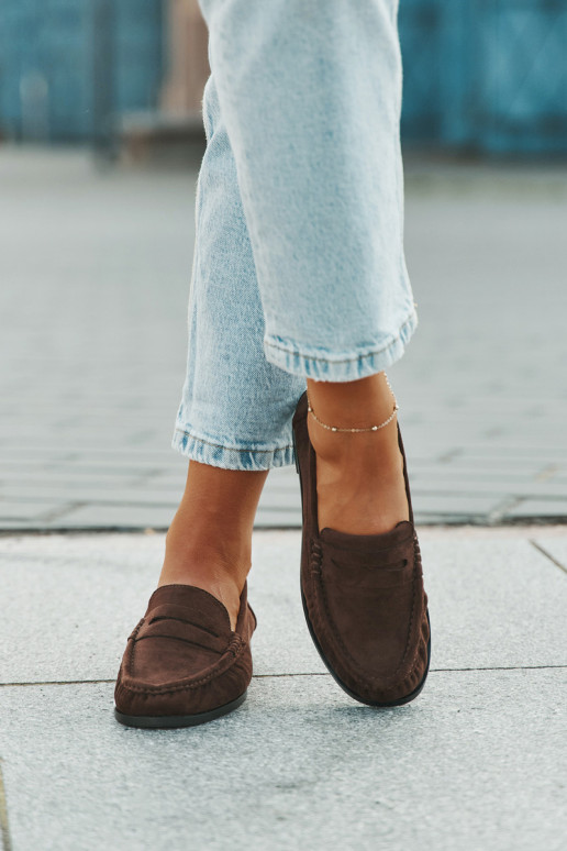 Mocassins pour femmes avec talons larges en simili daim couleur marron "Rivianne"