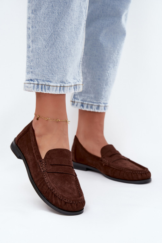 Mocassins pour femmes avec talons larges en simili daim couleur marron "Rivianne"