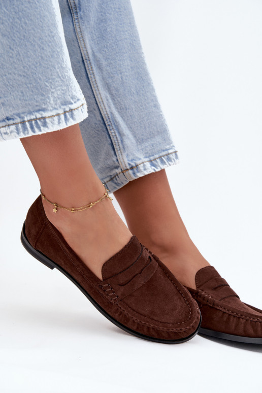 Mocassins pour femmes avec talons larges en simili daim couleur marron "Rivianne"