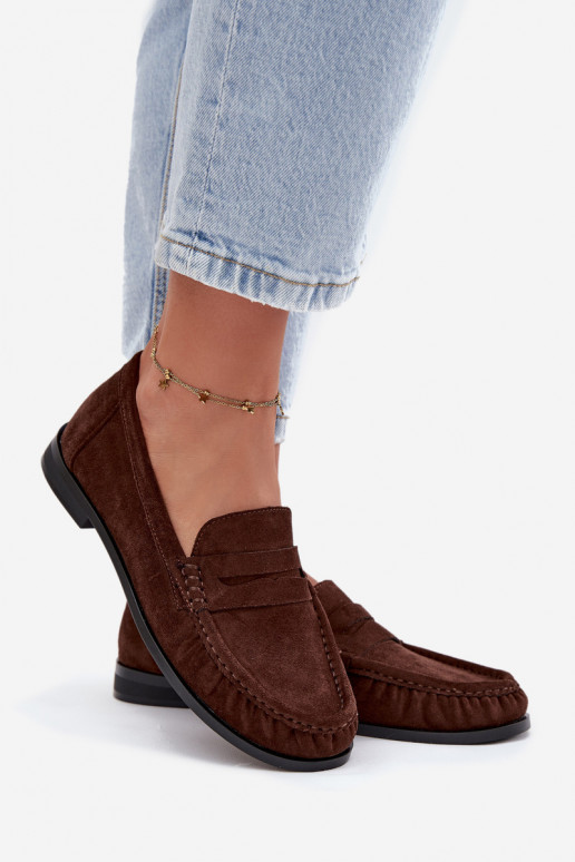 Mocassins pour femmes avec talons larges en simili daim couleur marron "Rivianne"