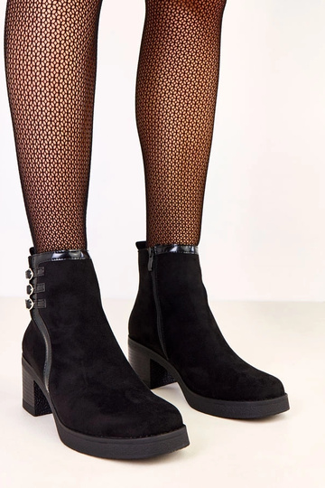 Bottines noires à talon en forme de colonne avec boucles Karena