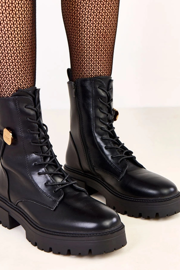Bottes de randonnée noires pour femmes avec ours en or Valery