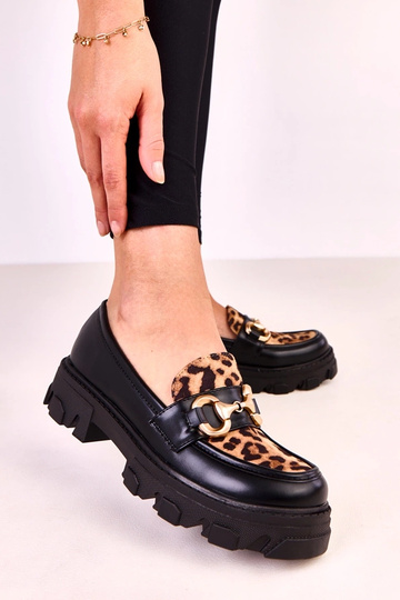 Mocassins noirs avec accent à motif léopard et embellissement doré Ruben