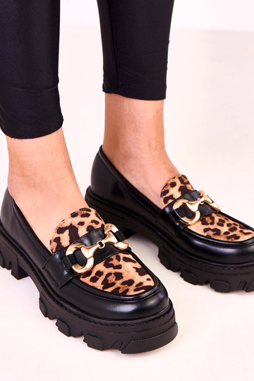 Mocassins noirs avec accent à motif léopard et embellissement doré Ruben 2