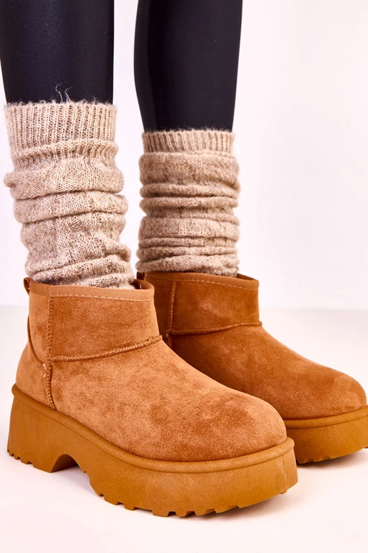 Bottes neige basses marron en simili...