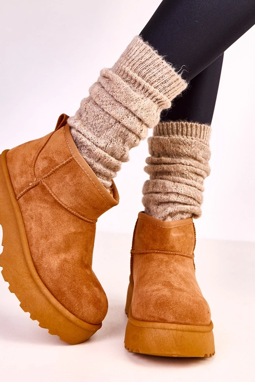 Bottes neige basses marron en simili...