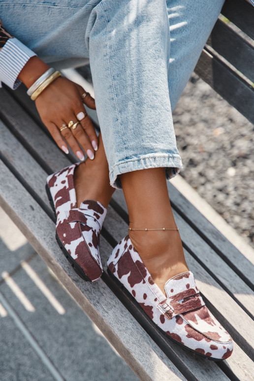 Mocassins plats pour femmes avec patchs couleur marron et blanc "Soreline"