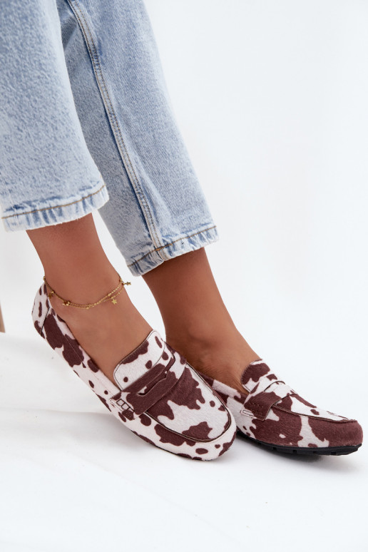 Mocassins plats pour femmes avec patchs couleur marron et blanc "Soreline"