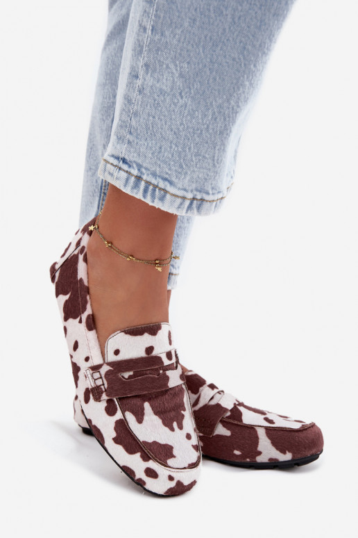 Mocassins plats pour femmes avec patchs couleur marron et blanc "Soreline"