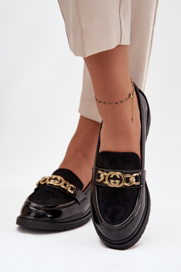 Mocassins laqués Féminin avec des détails dorés S.Barski HY52-540 couleur noire 2