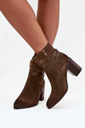 Bottines en daim chaud couleur chaki pour femmes avec talons en cuir naturel Sergio Leone BT25384-S