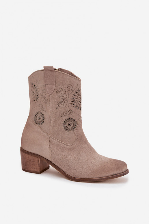 en daim Peau Bottes pour femmes avec des éléments ajourés avec des talons Zazoo 3844 couleur cappuccino