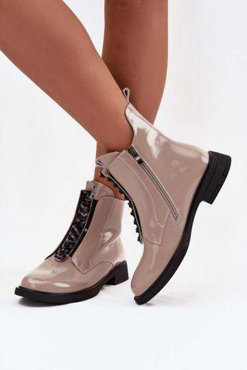 Bottines en cuir naturel effet laqué pour femmes D&A MR52-108 couleur sable 2