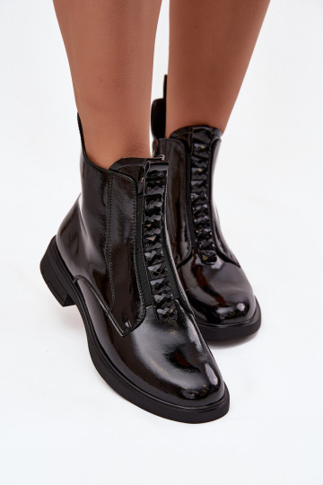 Bottes à talons vernies noires en simili cuir D&A MR52-108