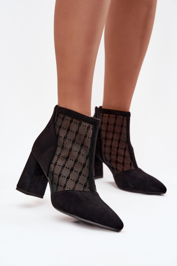 Bottines en cuir pour femmes avec filet D&A LZ52-944 couleur noire 2