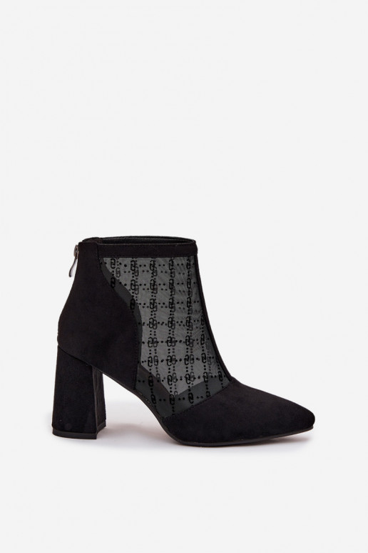 Bottines en cuir pour femmes avec filet D&A LZ52-944 couleur noire