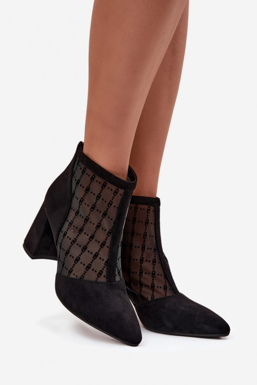 Bottines en cuir pour femmes avec filet D&A LZ52-944 couleur noire