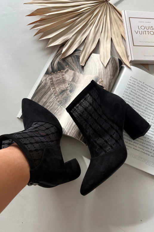 Bottines en cuir pour femmes avec filet D&A LZ52-944 couleur noire