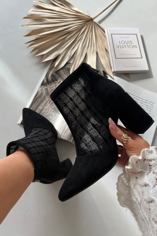 Bottines en cuir pour femmes avec filet D&A LZ52-944 couleur noire