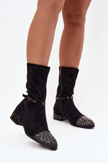 Bottines à petit talon pour femmes avec décoration et lanières D&A MR52-165 couleur noire 2