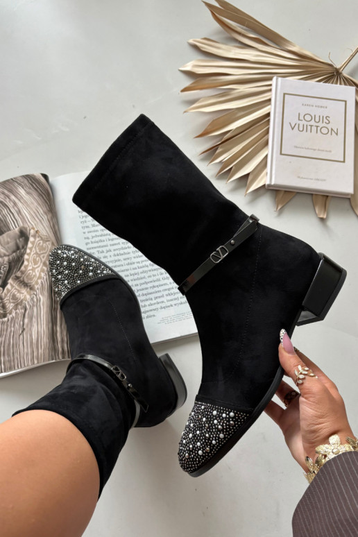 Bottines à petit talon pour femmes avec décoration et lanières D&A MR52-165 couleur noire