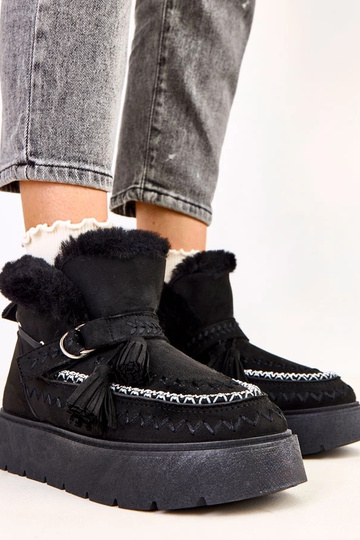 Bottes en neige noires à plateforme avec franges Maurisa