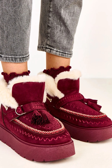 Bottes en neige bordeaux à plateforme avec franges Maurisa