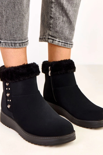 Bottines chauffantes noires en simili cuir mat Boliva