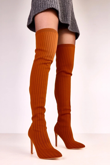 Bottes en tissu au-dessus du genou brunes Kenpis 2
