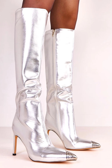 Bottes montantes élégantes argentées avec bout métallique Janisa