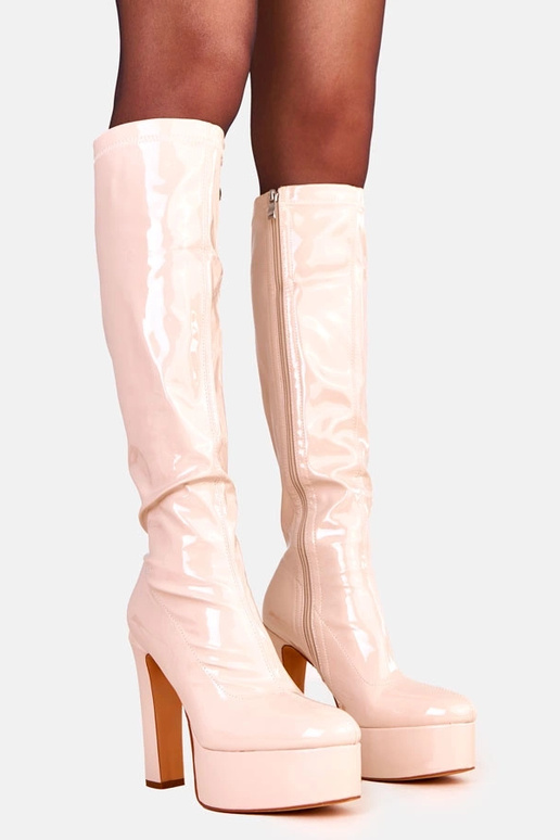 Bottes à talons vernis beiges Ronnie