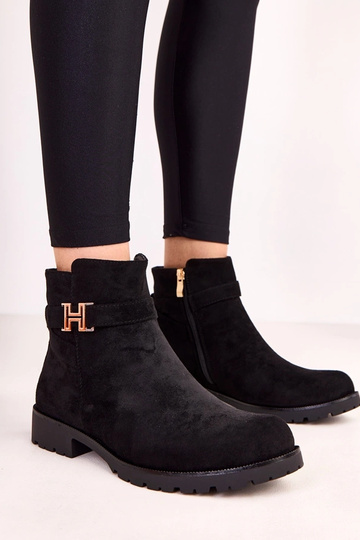 Bottines noires pour femmes avec décoration dorée Mengel
