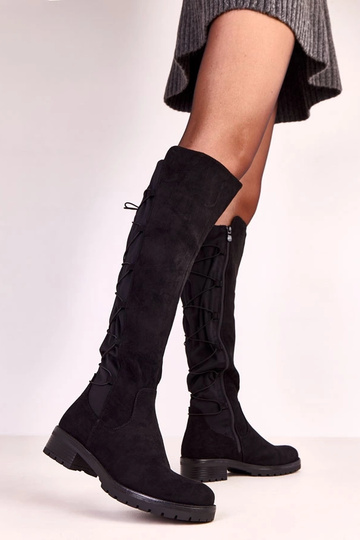 Bottes noires montantes avec lacets au mollet Rebecca 2