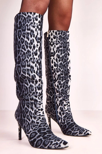 Bottes noires à motif léopard montantes sur talon fin Adrienne