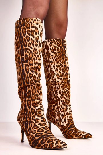 Bottes montantes pour femmes à motif léopard sur talon fin Adrienne