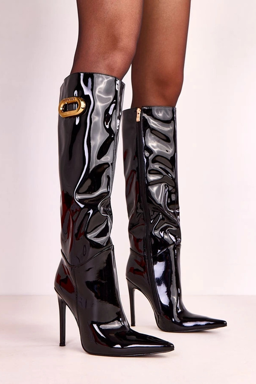 Bottes montantes noires en vernis... Bottes montantes noires en vernis...
