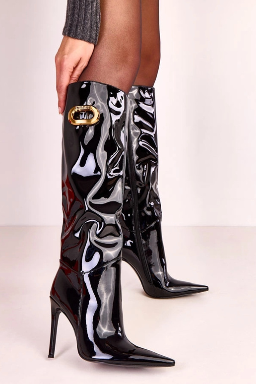 Bottes montantes noires en vernis... Bottes montantes noires en vernis...