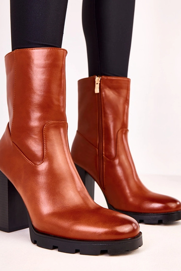 Bottines marron pour femmes sur talon épais Wendora