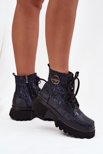Bottines en cuir pour femmes avec plateforme et détails décoratifs Artiker 57C2271 couleur bleu marine 2