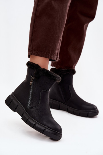 Bottes de neige Féminin avec une plateforme avec un manteau de fourrure couleur noire Briselle 2