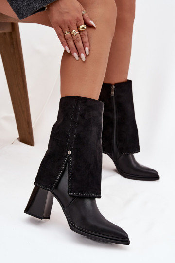 Bottines en cuir avec broderie et fourrure intérieure Tai turiciejka K7206-01 couleur noire