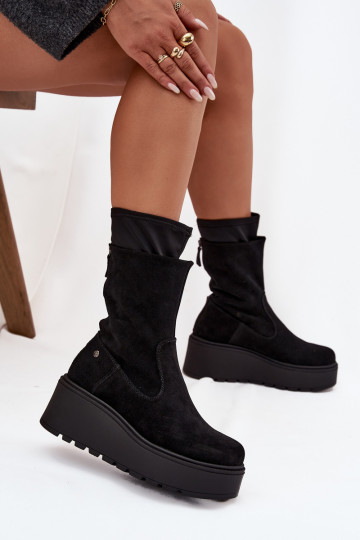 Féminin Peau Chaussures en daim avec une plateforme Il fautciejka A7161-20 couleur noire