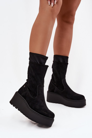 Féminin Peau Chaussures en daim avec une plateforme Il fautciejka A7161-20 couleur noire 2