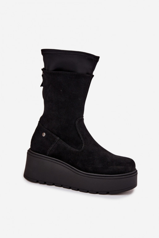 Féminin Peau Chaussures en daim avec une plateforme Il fautciejka A7161-20 couleur noire Féminin Peau Chaussures en daim avec une plateforme Il fautciejka A7161-20 couleur noire